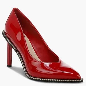New w/Box Bar III Binsa Faux Patent Leather Chain Detail Pointy Toe Dress Pumps