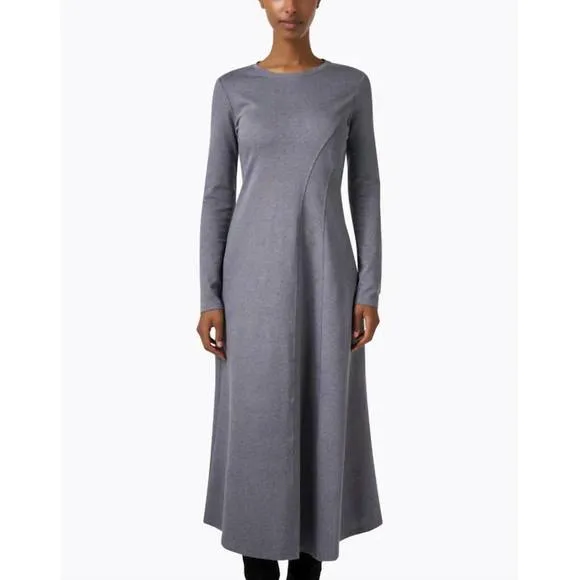 NEW WEEKEND MAX MARA girante asymmetric princess seam jersey dress in medium gre
