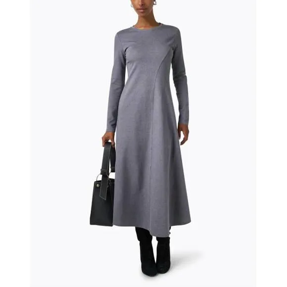 NEW WEEKEND MAX MARA girante asymmetric princess seam jersey dress in medium gre