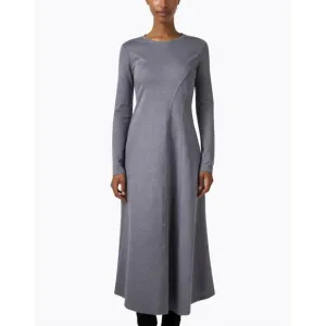 NEW WEEKEND MAX MARA girante asymmetric princess seam jersey dress in medium gre