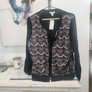 New with tags[ Charter Club] size XL, STUNNING BLACK, LACE &amp; satiny  cardigan.