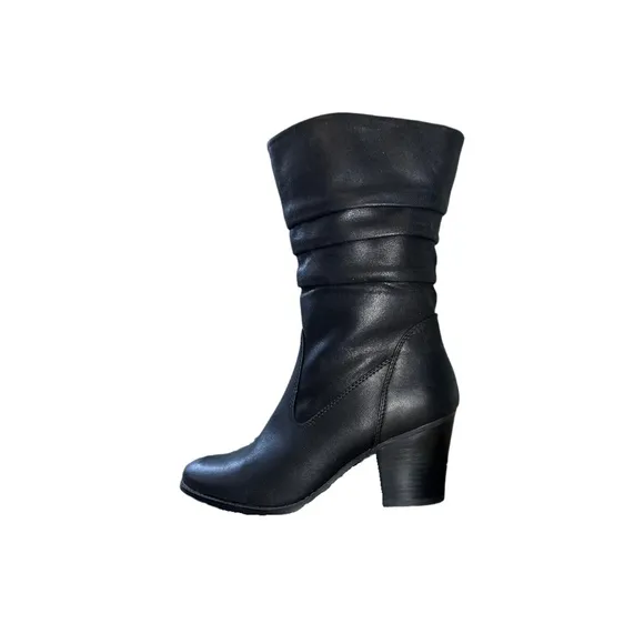 New Women's Mid Calf Block Heel Black Slouch Boots size 9