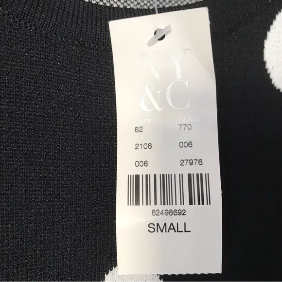 New York &amp; Company Slim Fit Knit Dress SzS Black/Polka Dots NWT