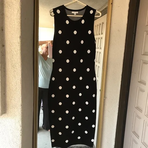 New York &amp; Company Slim Fit Knit Dress SzS Black/Polka Dots NWT