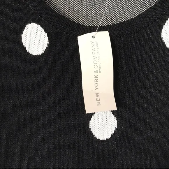 New York &amp; Company Slim Fit Knit Dress SzS Black/Polka Dots NWT