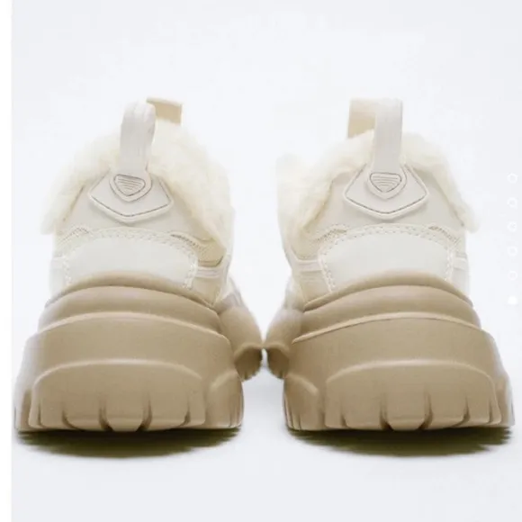 New! Zara women’s 11, off white faux fur lined chunky heel running shoes.