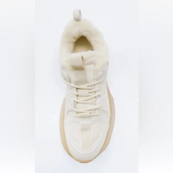New! Zara women’s 11, off white faux fur lined chunky heel running shoes.