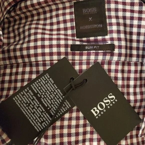 NEW! BOSS x Nordstrom 'Isaac' Slim Fit Check Dress Shirt - size 15.5