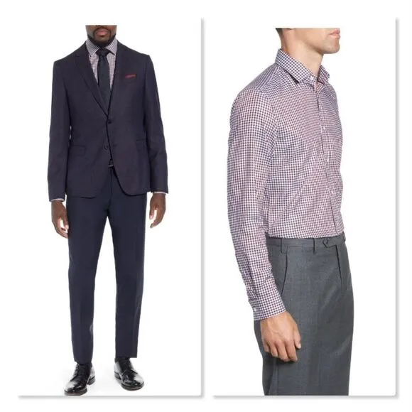 NEW! BOSS x Nordstrom 'Isaac' Slim Fit Check Dress Shirt - size 15.5