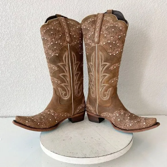 NEW Lane CALYPSO Womens Cowboy Boots 8.5 Brown Leather Western Cowgirl Mid Calf