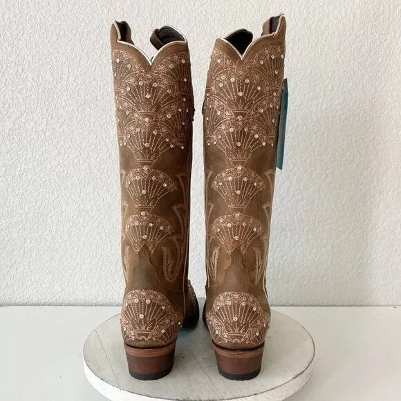 NEW Lane CALYPSO Womens Cowboy Boots 8.5 Brown Leather Western Cowgirl Mid Calf