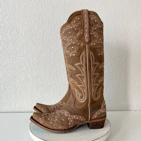 NEW Lane CALYPSO Womens Cowboy Boots 8.5 Brown Leather Western Cowgirl Mid Calf