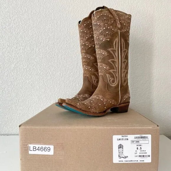 NEW Lane CALYPSO Womens Cowboy Boots 8.5 Brown Leather Western Cowgirl Mid Calf