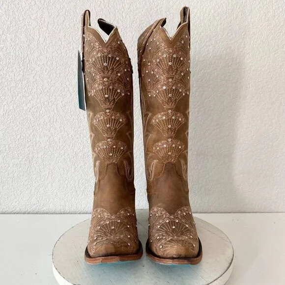 NEW Lane CALYPSO Womens Cowboy Boots 8.5 Brown Leather Western Cowgirl Mid Calf