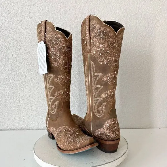 NEW Lane CALYPSO Womens Cowboy Boots 8.5 Brown Leather Western Cowgirl Mid Calf