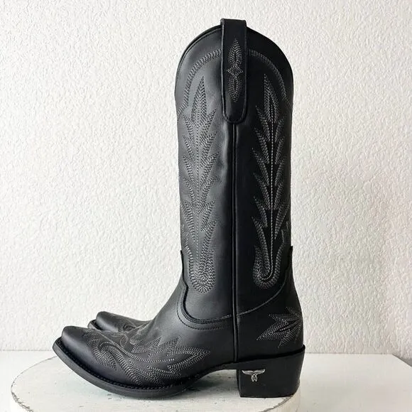 NEW Lane LEXINGTON Womens Cowboy Boots 6.5 Black Leather Western Cowgirl tall