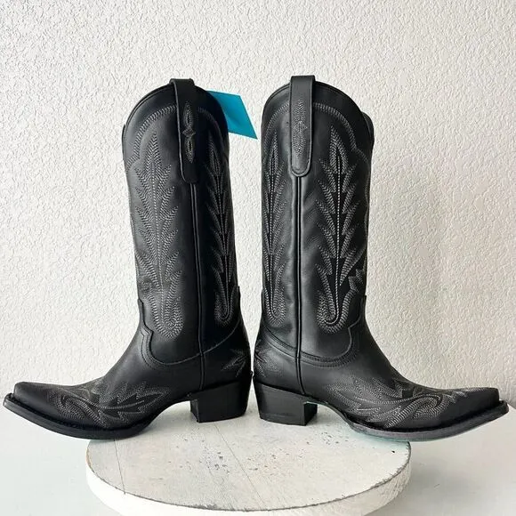 NEW Lane LEXINGTON Womens Cowboy Boots 6.5 Black Leather Western Cowgirl tall
