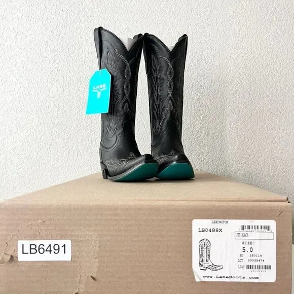 NEW Lane LEXINGTON Womens Cowboy Boots 6.5 Black Leather Western Cowgirl tall