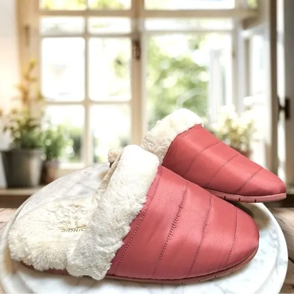 NEW VIONIC Josephine Shearling Quilted Slip On Slipper in red Size 7 EU 38