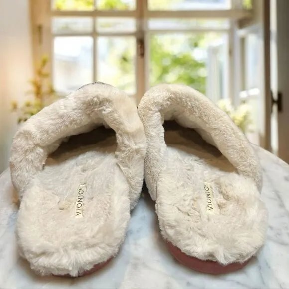 NEW VIONIC Josephine Shearling Quilted Slip On Slipper in red Size 7 EU 38