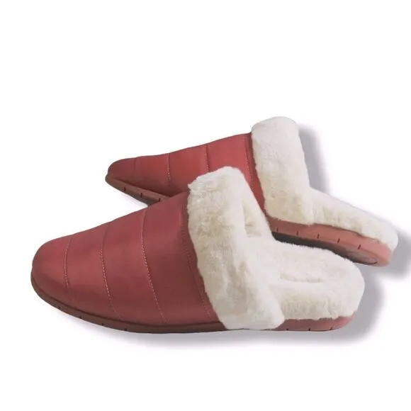 NEW VIONIC Josephine Shearling Quilted Slip On Slipper in red Size 7 EU 38