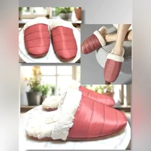 NEW VIONIC Josephine Shearling Quilted Slip On Slipper in red Size 7 EU 38