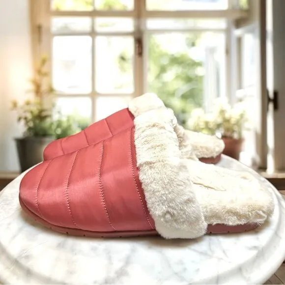 NEW VIONIC Josephine Shearling Quilted Slip On Slipper in red Size 7 EU 38