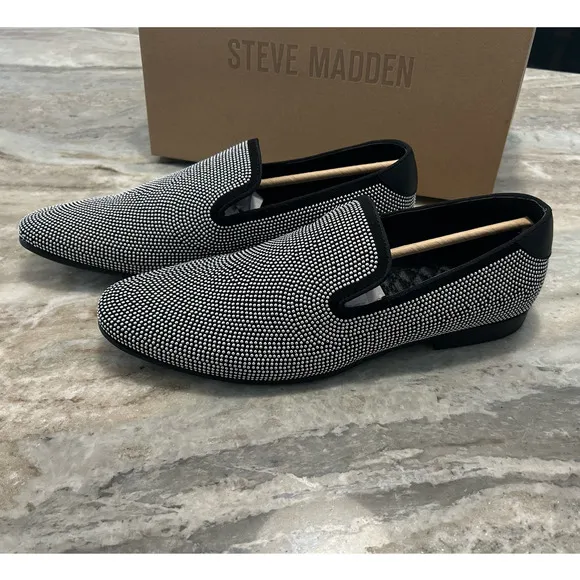 NIB $125 Steve Madden Mezmoryz Stud Smoking Slippers, Black/Silver, Men’s 10.5