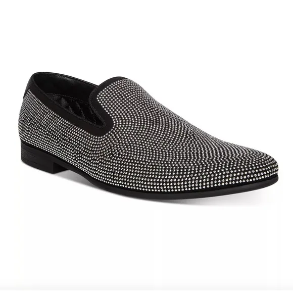 NIB $125 Steve Madden Mezmoryz Stud Smoking Slippers, Black/Silver, Men’s 10.5