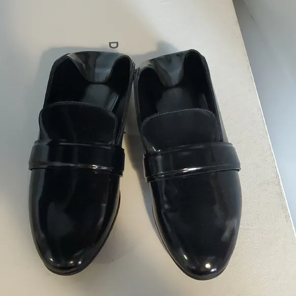 Nib $525 Women's Backless Patent Black Loafers