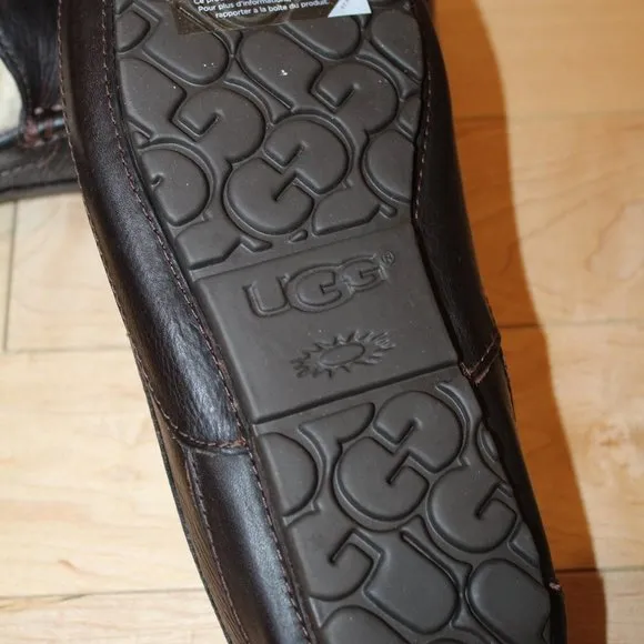 NIB‎ ASCOT MEN'S LEATHER SHEARLING LINED SLIPPERS BLACK