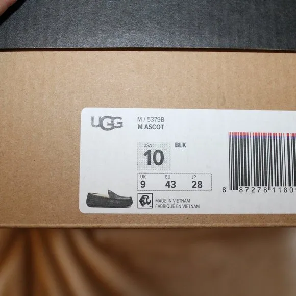 NIB‎ ASCOT MEN'S LEATHER SHEARLING LINED SLIPPERS BLACK