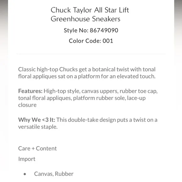 NIB Chuck Taylor All Star Lift Greenhouse Sneakers Black