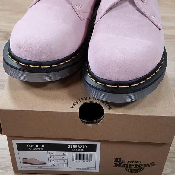 🩵NIB Dr. Martens Chalk Pink Iced Suede 1461 Unisex Oxford Shoes Size 8
