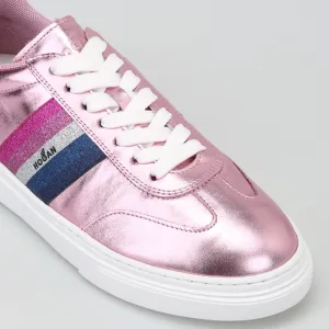 nib HOGAN Glitter Leather Logo Sneakers in Pink size 6.5