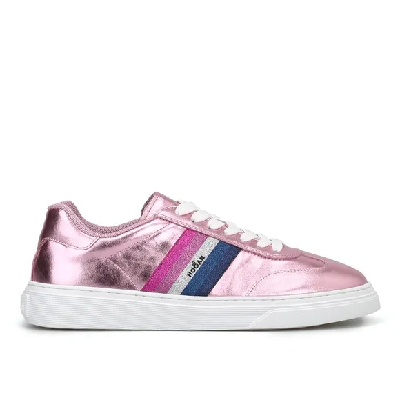 nib HOGAN Glitter Leather Logo Sneakers in Pink size 6.5