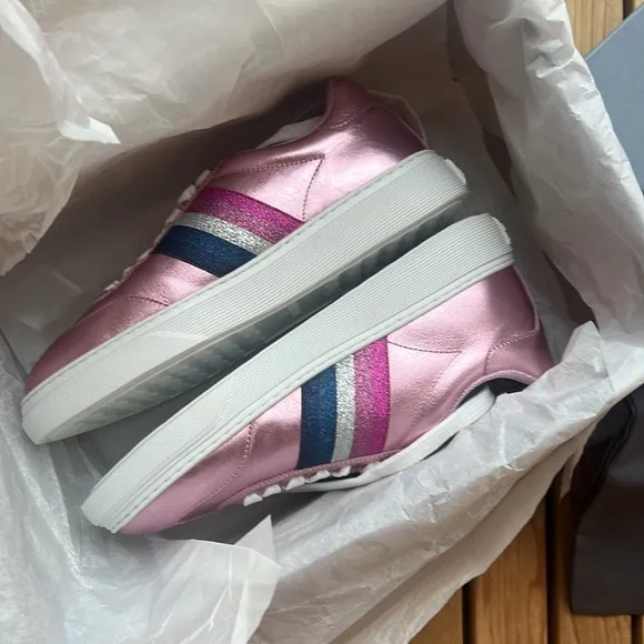 nib HOGAN Glitter Leather Logo Sneakers in Pink size 6.5