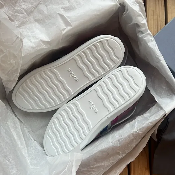 nib HOGAN Glitter Leather Logo Sneakers in Pink size 6.5