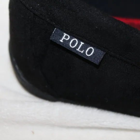 NIB MEN'S POLO RALPH LAUREN MEN'S LUXURY SLIPPERS BLACK‎ RED