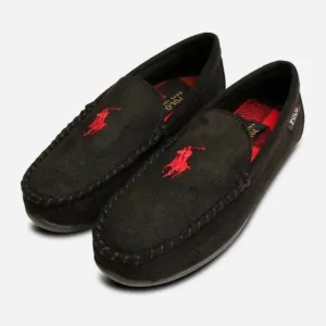 NIB MEN'S POLO RALPH LAUREN MEN'S LUXURY SLIPPERS BLACK‎ RED