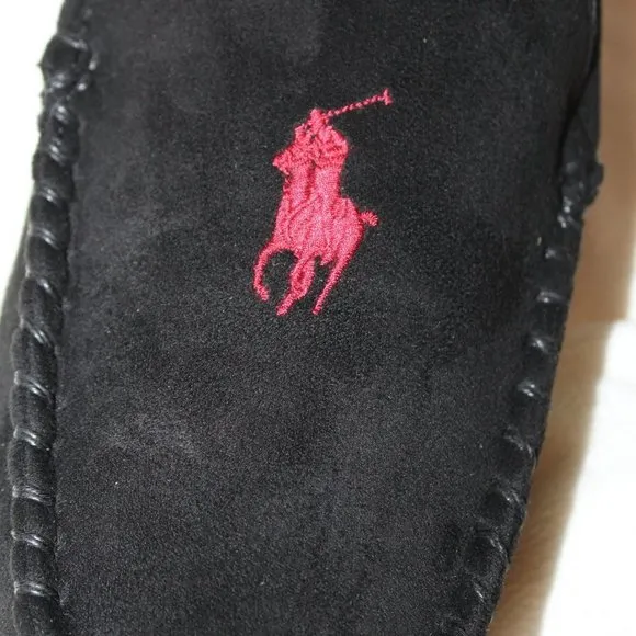 NIB MEN'S POLO RALPH LAUREN MEN'S LUXURY SLIPPERS BLACK‎ RED