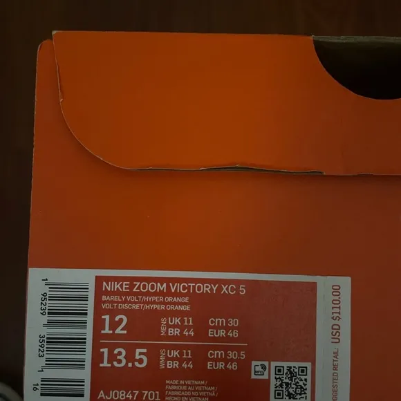 NIB Nike Zoom Victory XC 5 Barely Volt/Hyper Orange cross country running shoes
