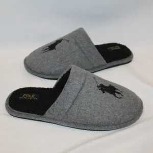 NIB POLO RALPH LAUREN MEN'S‎ FLANNEL SCUFF GRAY BLACK SLIPPERS