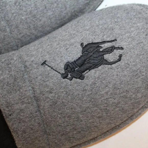 NIB POLO RALPH LAUREN MEN'S‎ FLANNEL SCUFF GRAY BLACK SLIPPERS