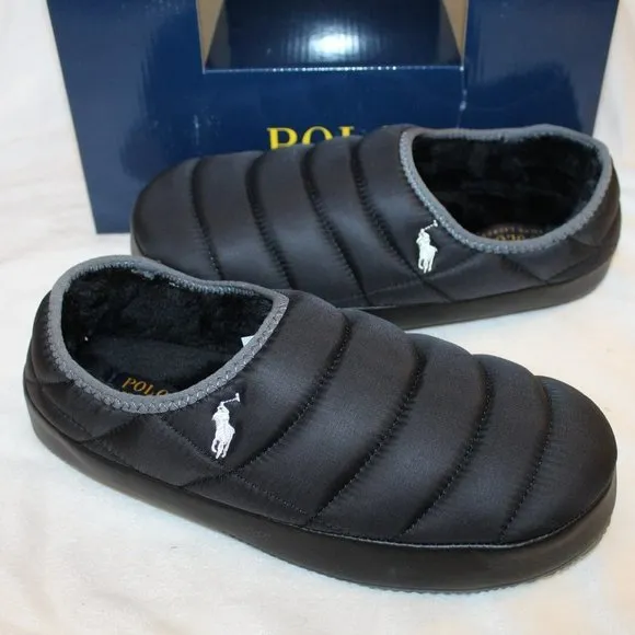 NIB POLO RALPH LAUREN‎ MEN'S SLIP ON SLIPPERS BLACK