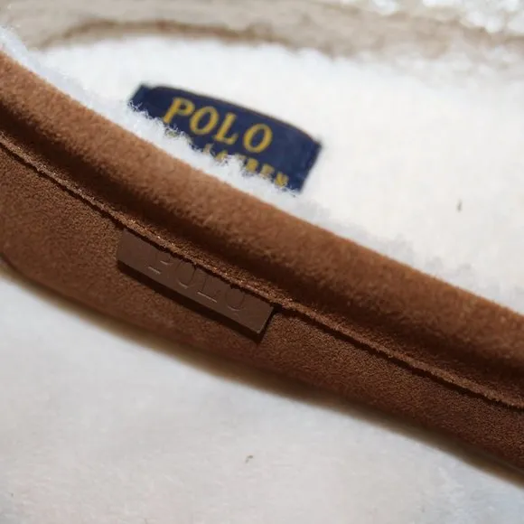 NIB POLO RALPH LAUREN MEN'S SUEDE FUR LINED BEAR BROWN SLIP ON SLIPPERS