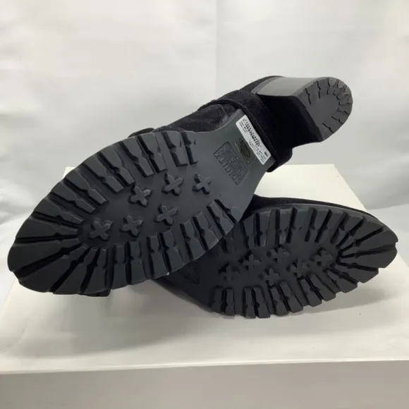 Nib Schulz Black Leather Suede Mid-Heel Lug Bootie Size 9B