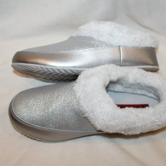 NIB SOREL WOMEN'S‎ METALLIS SILVER SLIP ON FUR SLIPPERS