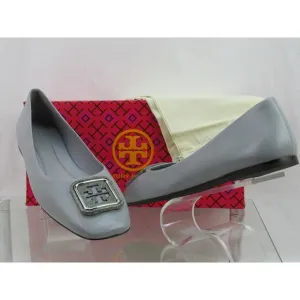 NIB TORY BURCH GEORGIA BAY GRAY GOAT LEATHER LOGO GRYSTALS REVA FLATS 11