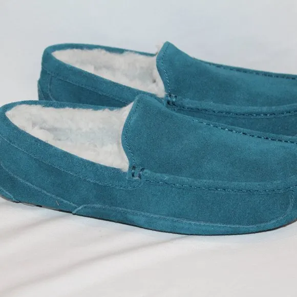 NIB UGG MEN'S ASCOT‎ SUEDE SHEARLING SLIP ON SLIPPERS MARINE BLUEU